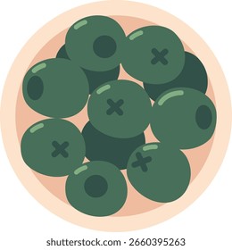 Aceitunas verdes en Ilustración vectorial de plato