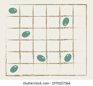 Green Olives on the Tablecloth background. Doodle Vector wallpaper for kitchen decoration, menu, tablecloth, tile