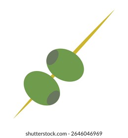 Green olives on a toothpick vector color illustration. Image for cocktails and martinis