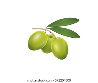 Green olives on a white background