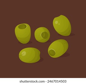 Grüne Oliven in realistischem Stil isoliert auf braunem Hintergrund. Frisches Obst, Vektorillustration.