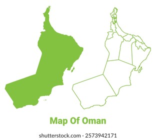 Green Oman map outline and flat vector illustration