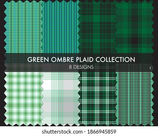 Green Ombre Plaid textured seamless pattern collection includes 8 design swatches suitable for fashion textiles and graphics