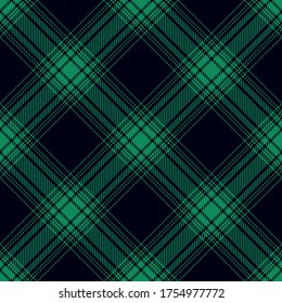 Green ombre tartan check plaid pattern. Seamless diagonal plaid in black and emerald green for flannel shirt, skirt, or other modern fashion textile design.