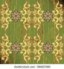 Green on background. Oriental classic golden pattern. Vector abstract background with repeating elements.