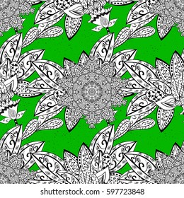 Green on background. Oriental ornament in the style of baroque. Vector traditional classic white pattern.