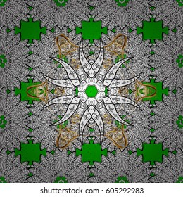 Green on background. Royal luxury golden baroque damask vintage. Vector pattern background wallpaper with gold antique floral medieval decorative 3d flowers, leaves and gold pattern ornaments.