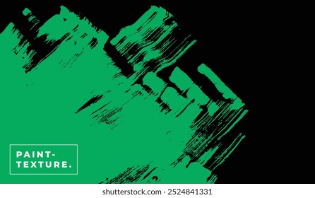 Green on black paint brush strokes texture. Abstract painting background template copy space. For poster, banner, or landing page.