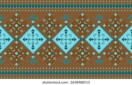 Verde sobre fondo marrón oscuro. Diseño de patrón geométrico étnico sin costuras para alfombra, cortina, tela, papel de embalaje, azulejos, textiles, batik, textura y Fondo de pantalla. Vector