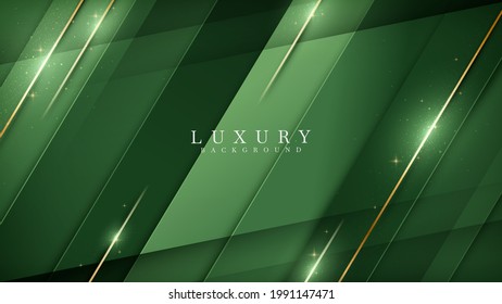 Green on dark shade with elegance golden line elements. Realistic luxury background paper cut style 3d modern concept. Space for paste text. Vector illustration for design.