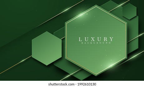 Green on dark shade with elegance golden line elements. Realistic luxury background paper cut style 3d modern concept. Space for paste text. Vector illustration for design.