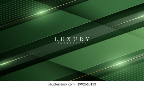 Green on dark shade with elegance golden line elements. Realistic luxury background paper cut style 3d modern concept. Space for paste text. Vector illustration for design.
