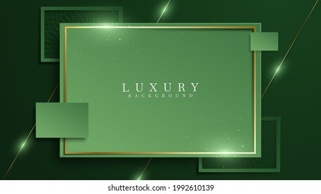 Green on dark shade with elegance golden line elements. Realistic luxury background paper cut style 3d modern concept. Space for paste text. Vector illustration for design.