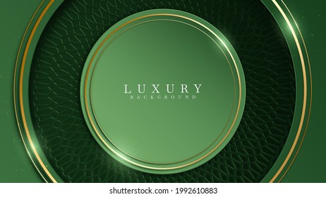 Green on dark shade with elegance golden line elements. Realistic luxury background paper cut style 3d modern concept. Space for paste text. Vector illustration for design.