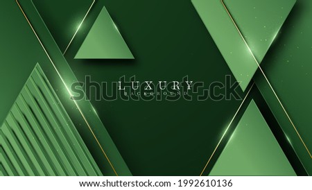 Green on dark shade with elegance golden line elements. Realistic luxury background paper cut style 3d modern concept. Space for paste text. Vector illustration for design.