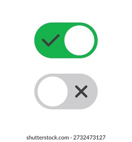 Ícone de design plano do interruptor de alternância verde ligado e cinza desligado representando estados ativado e desativado