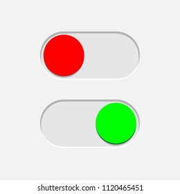 Green On and red Off toggle switch buttons isolated on gray background. Vector design element.