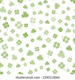 Green On White Hand Drawn Irish Shamrocks Background In A Stylized Modern Style. Ideal For St Patricks Day, Home Decor, Fabric, Stationery. Vector Seamless Pattern.