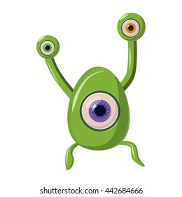 Green one eye alien monster icon in cartoon style on a white background