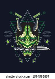 Green Oni in geometric pattern 