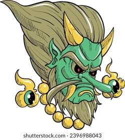 Green Oni Mask Vector Set