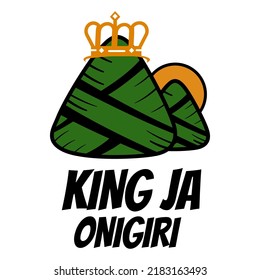 logotipo verde onigiri rey o sultán con patrón nori bruto y corona amarilla rey, ilustración de onigiri verde japonés, comida tradicional japonesa. adecuado para logotipos de restaurantes y empresas,
