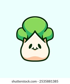 Green onion Character with a Charming Expression for Playful Designs and Kid-Friendly Art Cute and Whimsical Vector Illustration