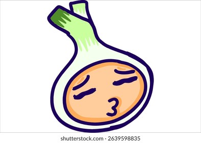 Green Onion Costume Sticker Featuring Cute Cartoon Character