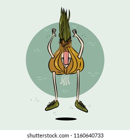 Green Onion Leek drawn in vector in the green round