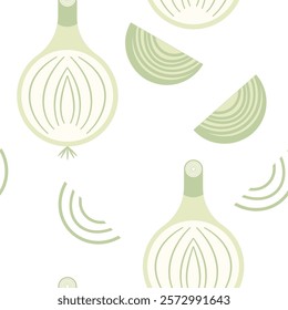 Green onion seamless pattern illustration vector cartoon