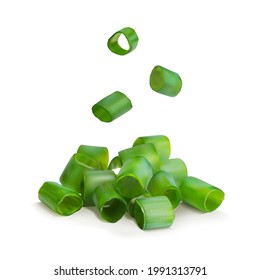 Green onions. Chopped onion in a heap. Vector illustration isolated on white background.