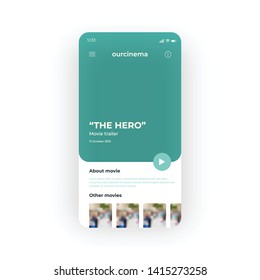 Green Online Cinema UI, UX, GUI screen for mobile apps design. Modern responsive user interface design of mobile applications including Movie Trailer screen