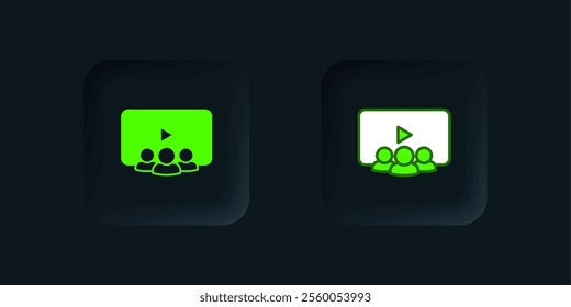 Green Online class icon isolated on black background. Online education concept. Black square button. Vector