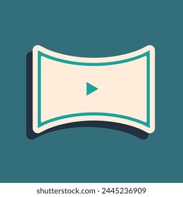 Green Online play video icon isolated on green background. Film strip with play sign. Long shadow style. Vector