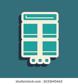 Green Online shopping on mobile phone icon isolated on green background. Internet shop, mobile store app and payments billing. Long shadow style. Vector Illustration