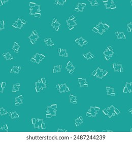 Green Online working icon isolated seamless pattern on green background. Freelancer man working on laptop at his house. Remote work. Distant job concept.  Vector