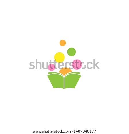 Green open book with colorful bubbles  flying out.  Isolated on white background.  Flat reading icon. Vector illustration. quotation logo. tip, hint, prompt. School, education
