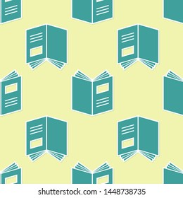 Green Open book icon isolated seamless pattern on yellow background.  Vector Illustration