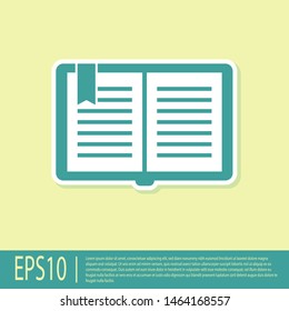 Green Open book icon isolated on yellow background.  Vector Illustration