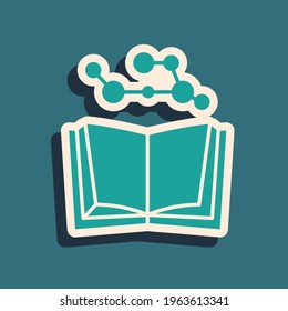 Green Open book icon isolated on green background. Long shadow style. Vector Illustration