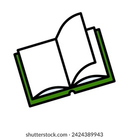 Green open book icon. Vector.