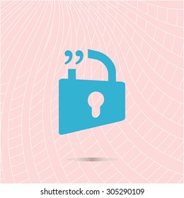 green open lock sign, quotation mark speech bubble and chat symbol vector illustration