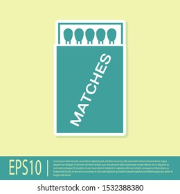 Green Open matchbox and matches icon isolated on yellow background.  Vector Illustration