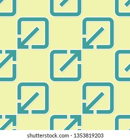 Green Open in new window icon isolated seamless pattern on yellow background. Open another tab button sign. Browser frame symbol. External link sign. Flat design. Vector Illustration