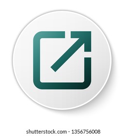 Green Open in new window icon isolated on white background. Open another tab button sign. Browser frame symbol. External link sign. White circle button. Vector Illustration