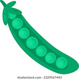 Green open pea pod with round seeds inside. Plant food from vegans, vegetarians menu. Autumn harvesting. Wholesome and healthy food. Simple colored flat vector icon isolated on white background