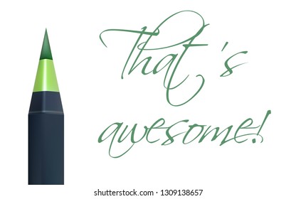 Green open pen on white background with text