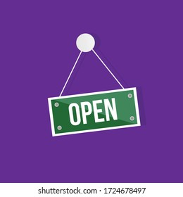 green open sign.Conceptual vector illustration in flat style design.Isolated on background.