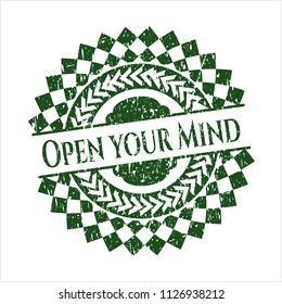 Green Open your Mind grunge stamp