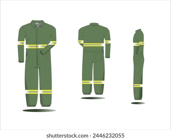 Green operational coveralls with reflective stripe
